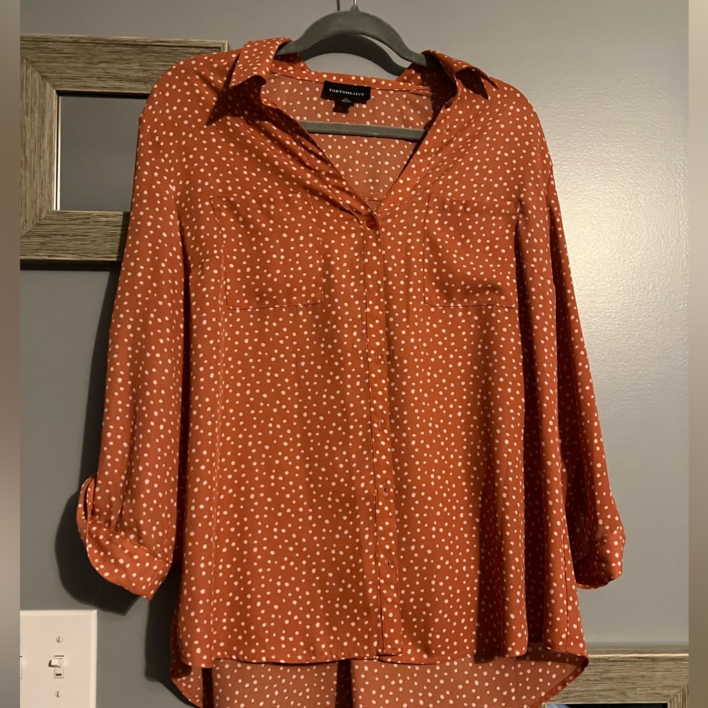 Orange Dot Button Down Top
